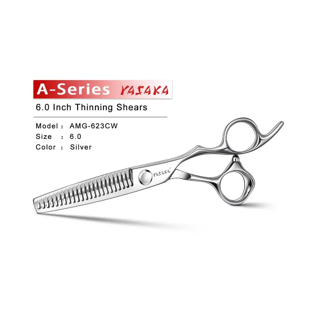 YASAKA High-end Professional Hair Cutting 23 Teeth Thinning Scissors 6 Inch, Cobalt Alloy Steel with Razor-Sharp Convex Blades,Hairdressing Texturizing Scissors For Men Women Salon& Home -Silver